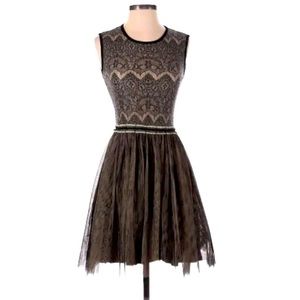 Anthropologie Pink with black overlay tulle dress size Small